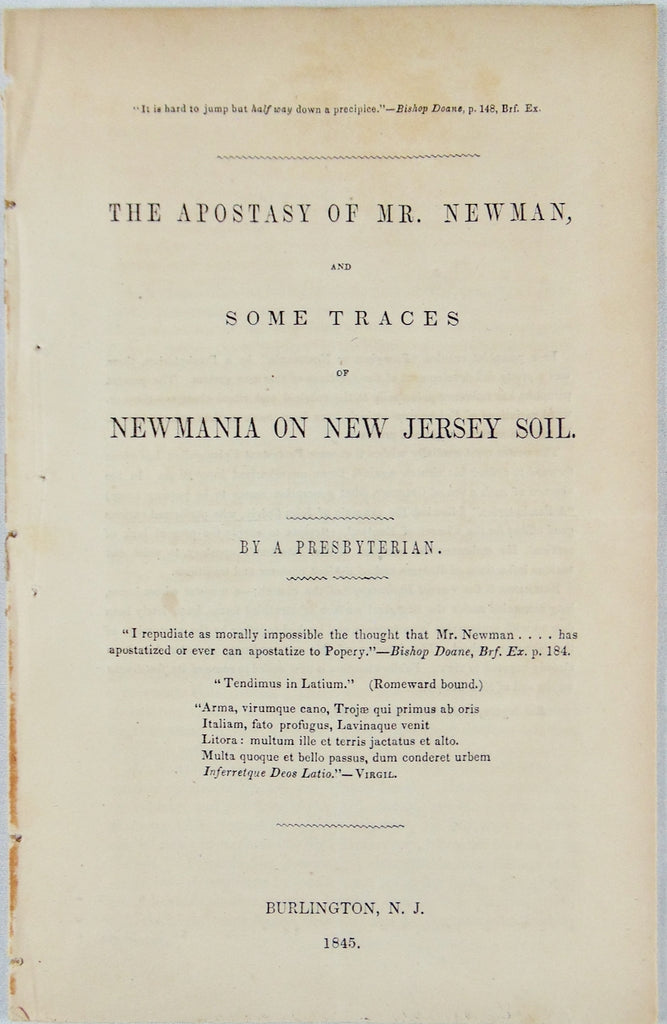 The Apostasy of Mr. Newman, Newmania of the Oxford Movement, Presbyterian author