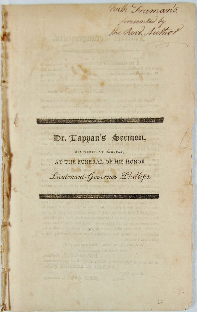 1802 Funeral Sermon by David Tappan for Samuel Phillips of Massachusetts