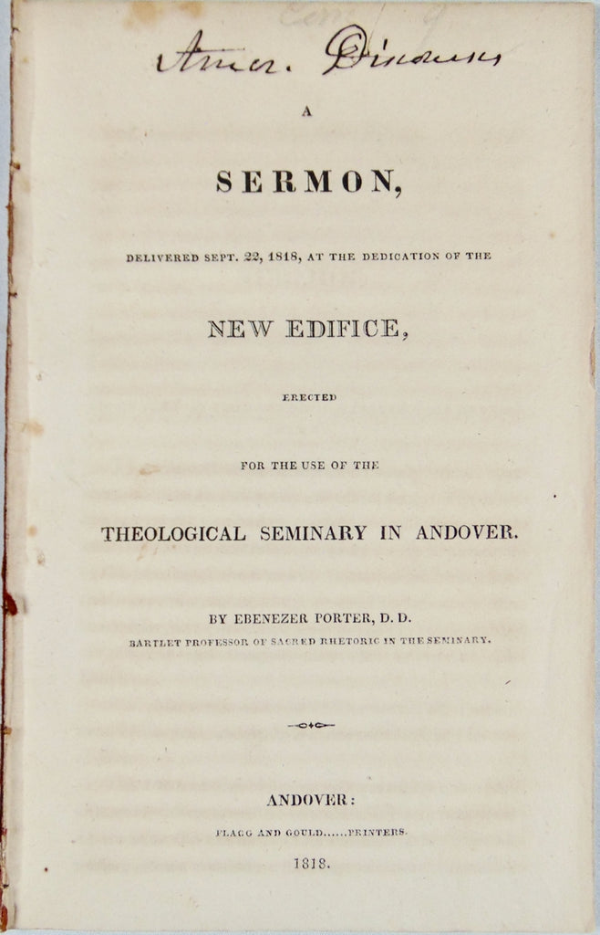 Ebenezer Porter 1818 Sermon, Andover Theological Seminary