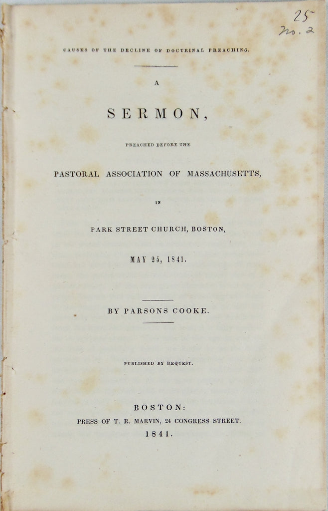 Parsons Cooke 1841 Causes of the Decline of Doctrinal Preaching