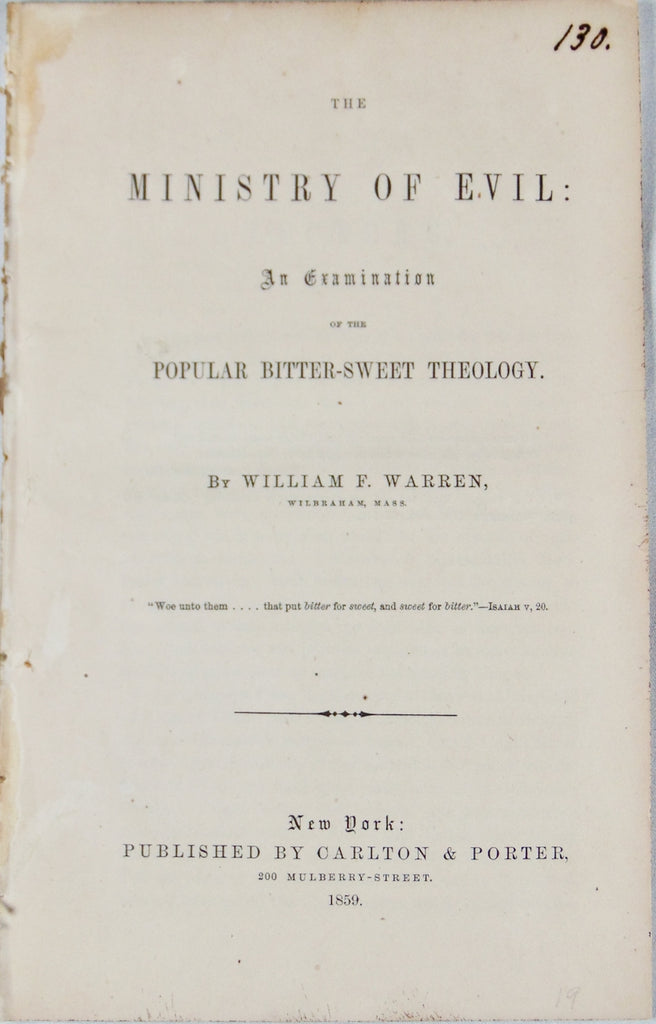 1859 Methodist on the Ministry of Evil, Blasphemous to Blame God for Evil