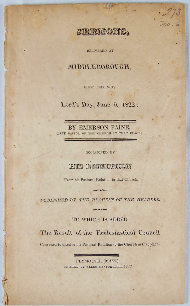 1822 Orthodox Congregational Pastor Seeks Dismissal from Church