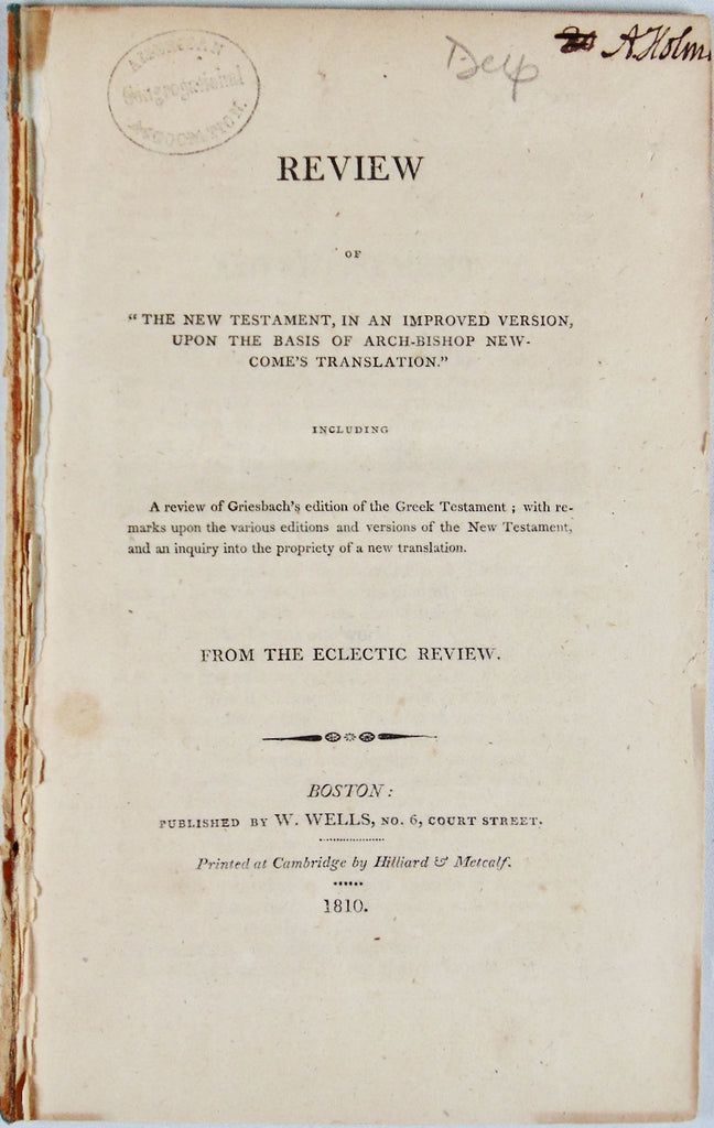 1810 Critical Review of  Newcomb’s Improved New Testament Bible Version