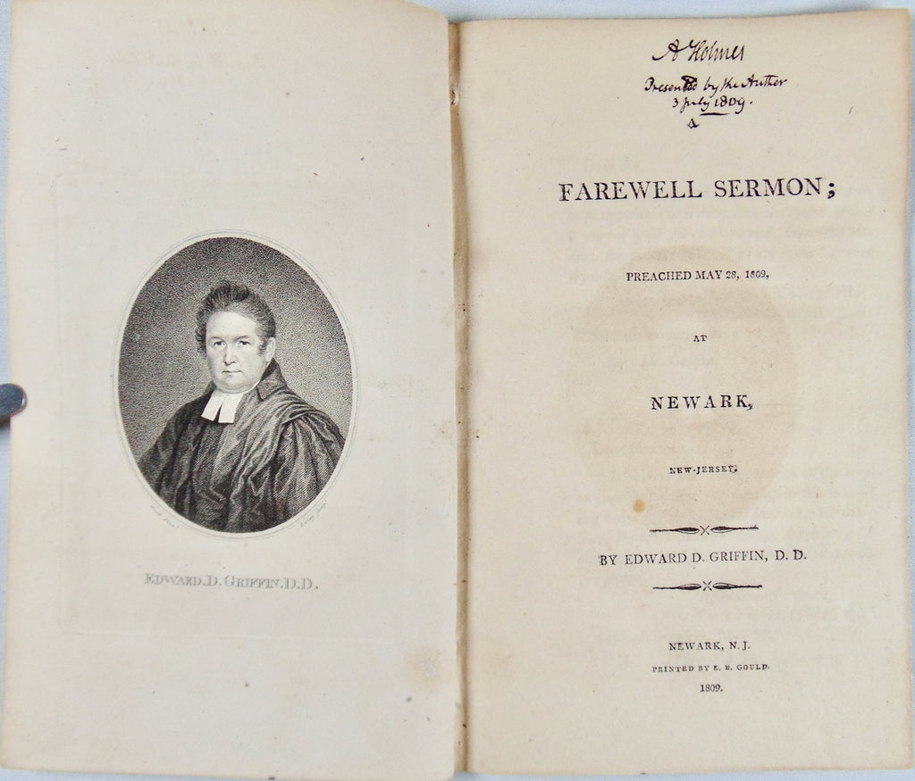 Edward Dorr Griffin, 1809 Farewell Sermon, Newark, NJ