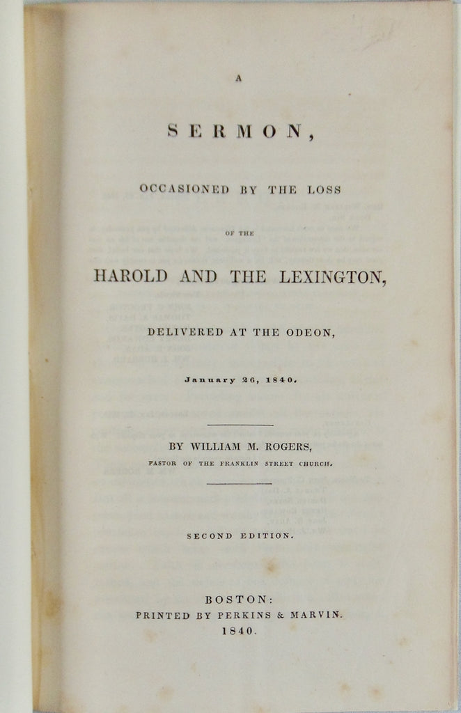 1840 Sermon, Paddlewheel Steamboat Disaster, SS Lexington, Long Island Sound
