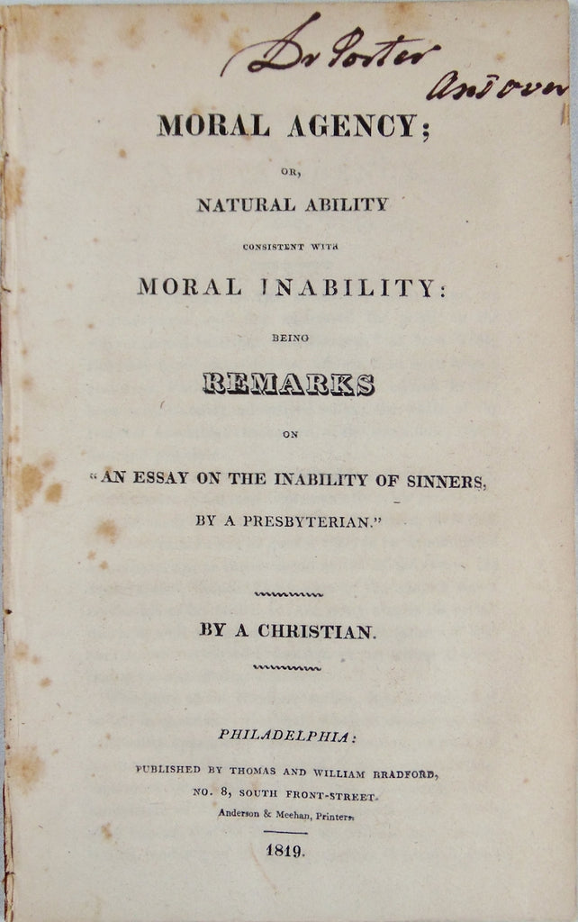 1819 Old School vs New School Presbyterian Debate on Moral Agency