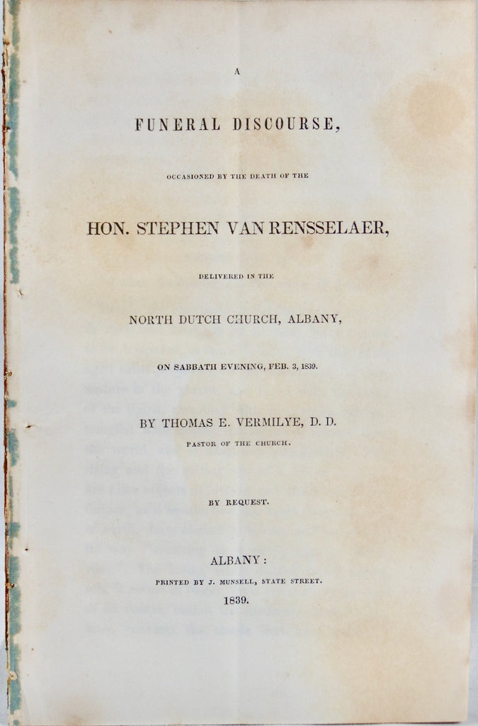 1839 Funeral Sermon for Hon. Stephen Van Rensselaer of Albany, NY