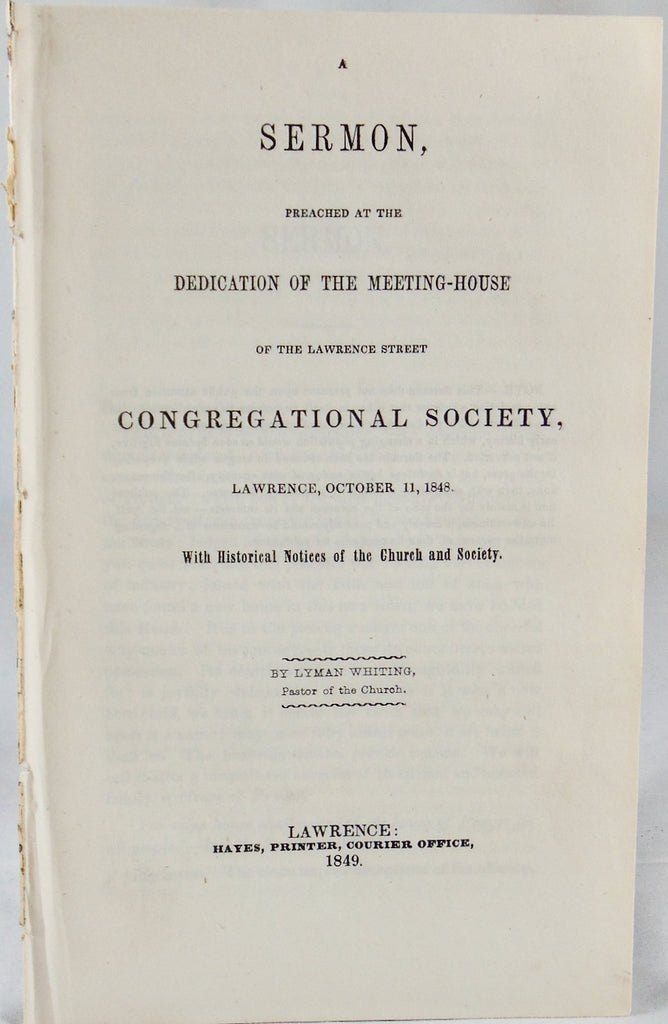1849 History & Dedication, Lawrence Massachusetts Congregational Church