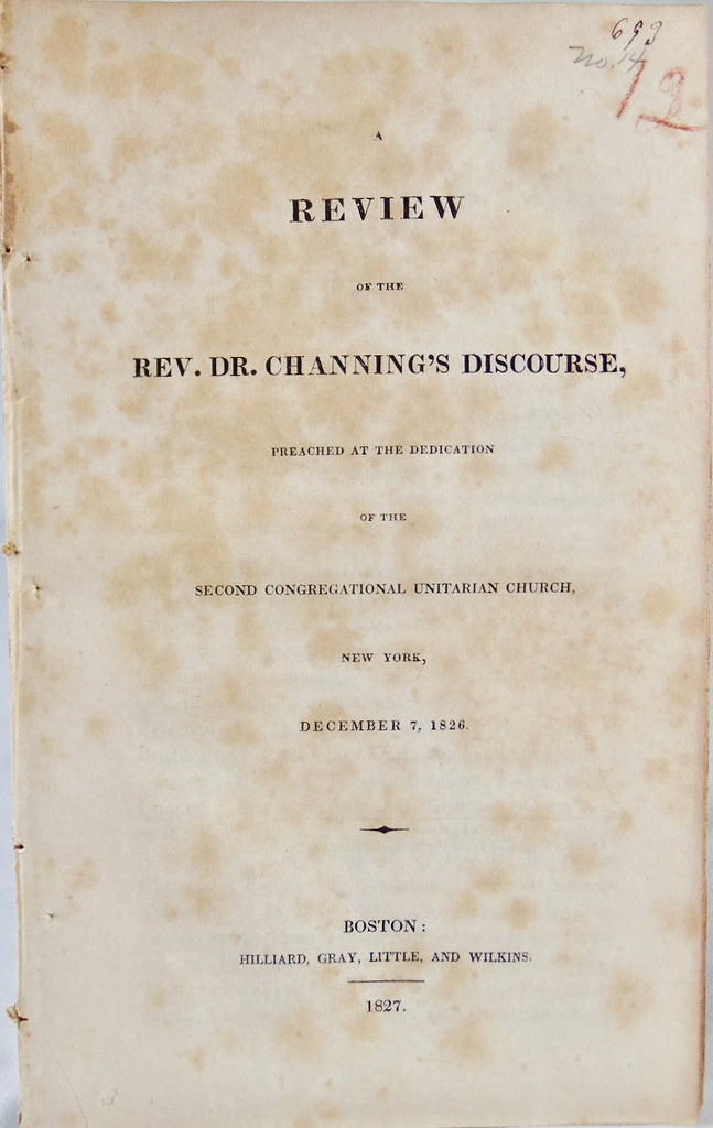 1826 Unitarians Reject the Atonement, Review of Dr. Channing's Sermon