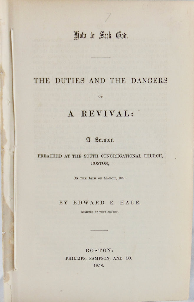 The Duties and Dangers of a Revival, Why Unitarians Don't Join with Finney