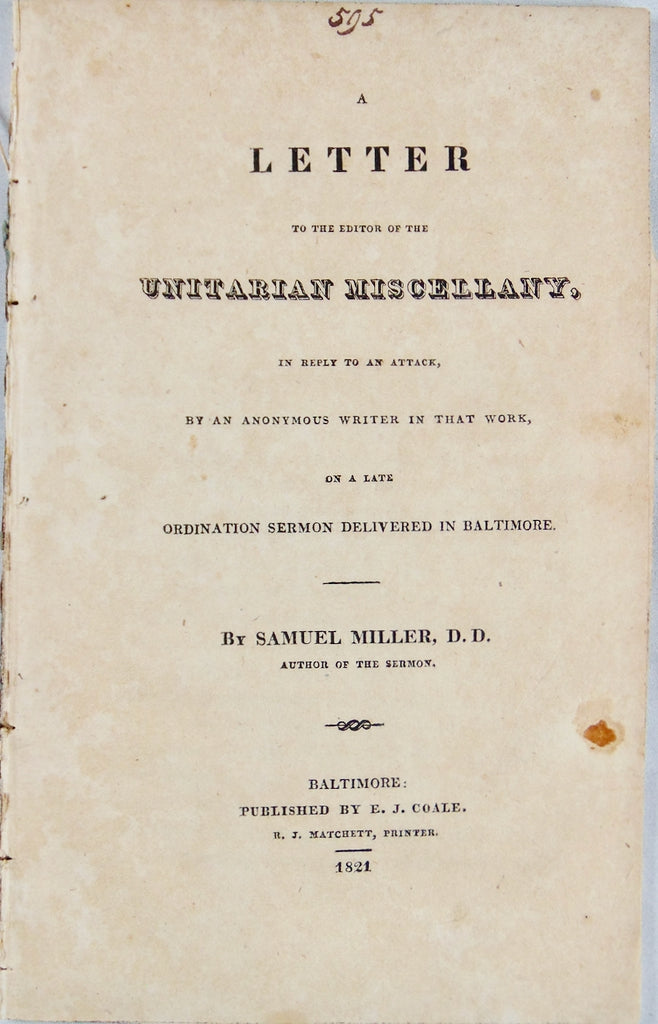 1821 Presbyerian Samuel Miller Defends Himself from Unitarian Accusations