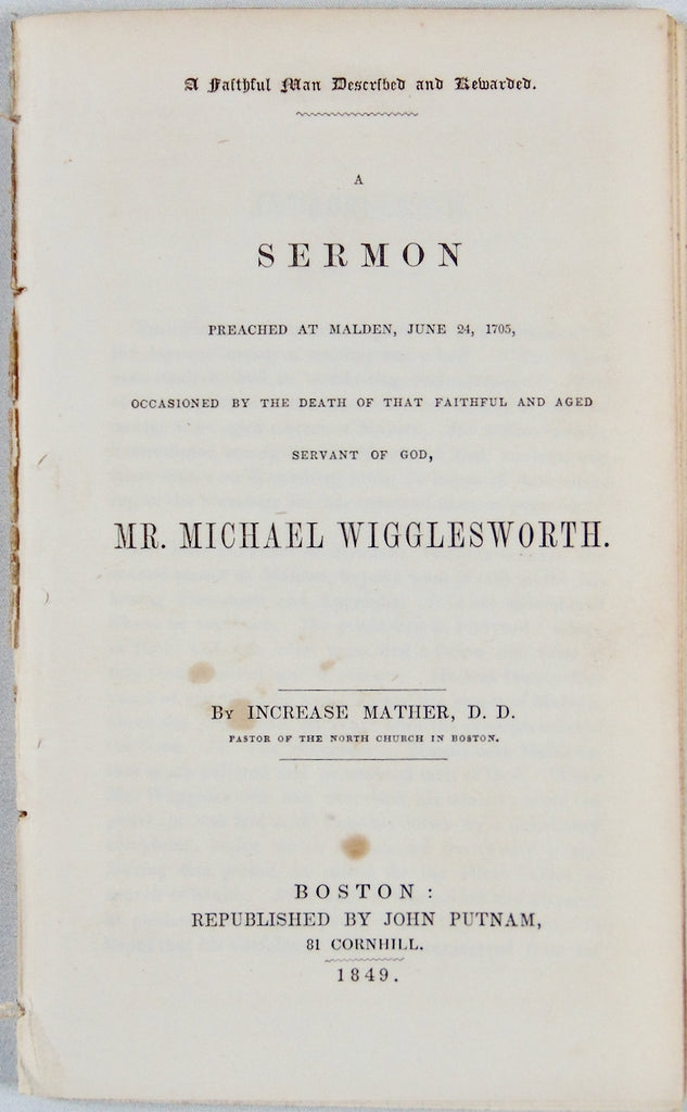 1849 Reprint of 1705 INCREASE MATHER Sermon