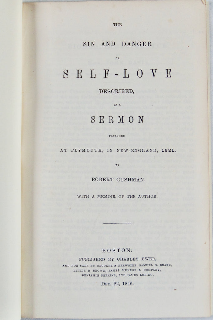 1621 Puritan New England Sermon, Robert Cushman, Sin and Danger of Self Love