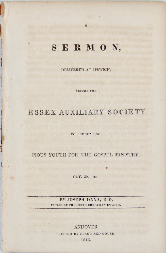 1816 Joseph Dana Sermon, Educating Pious Youth for the Gospel Ministry