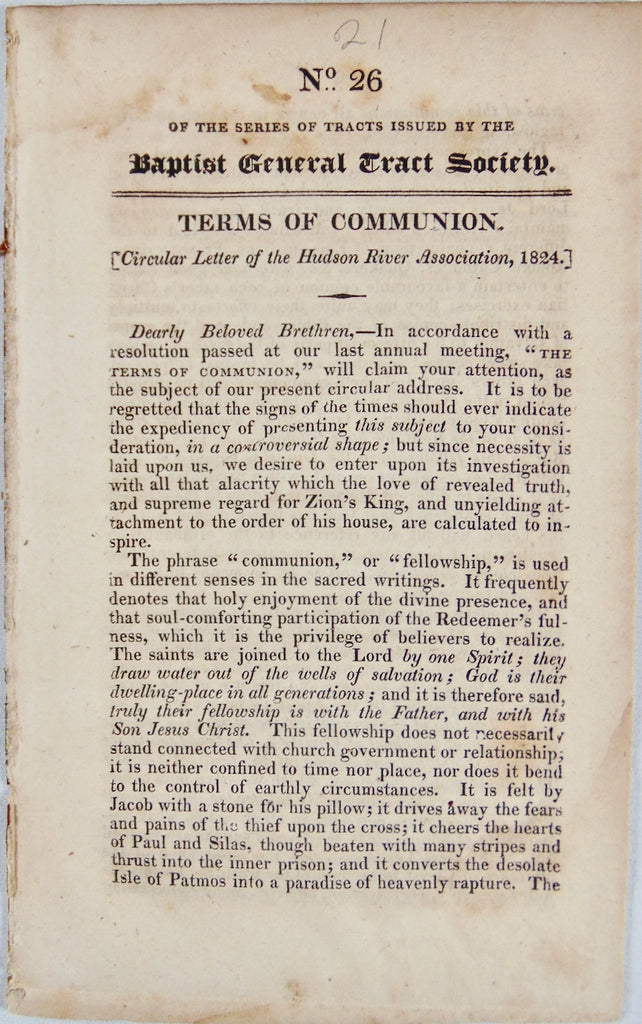 1824 Baptist Terms of Communion, Strict Closed Communion