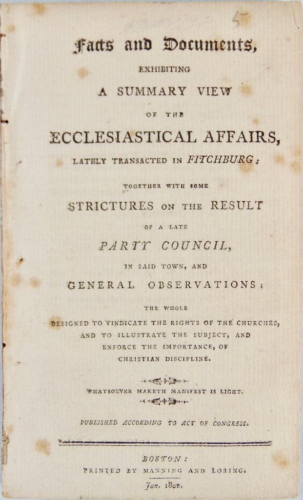 1802 Church Attempts to Expel their Pastor, Rev. Samuel Worcester