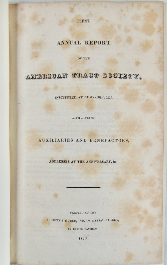 1826 First Annual Report of the American Tract Society, List of Books Published