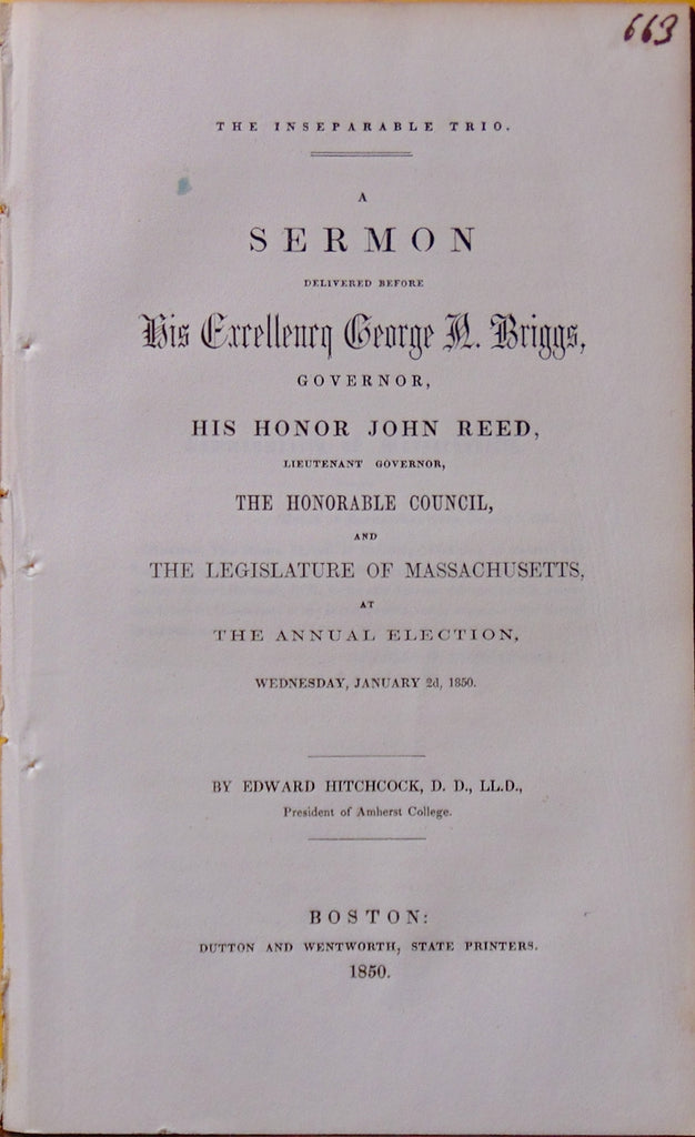 [ELECTION SERMON] The Inseparable Trio, Religion, Education, and Freedom 1850