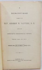 Memorial of the Rev. George W. Janvier, D. D., pastor of the Pittsgrove Presbyterian Church (1865)