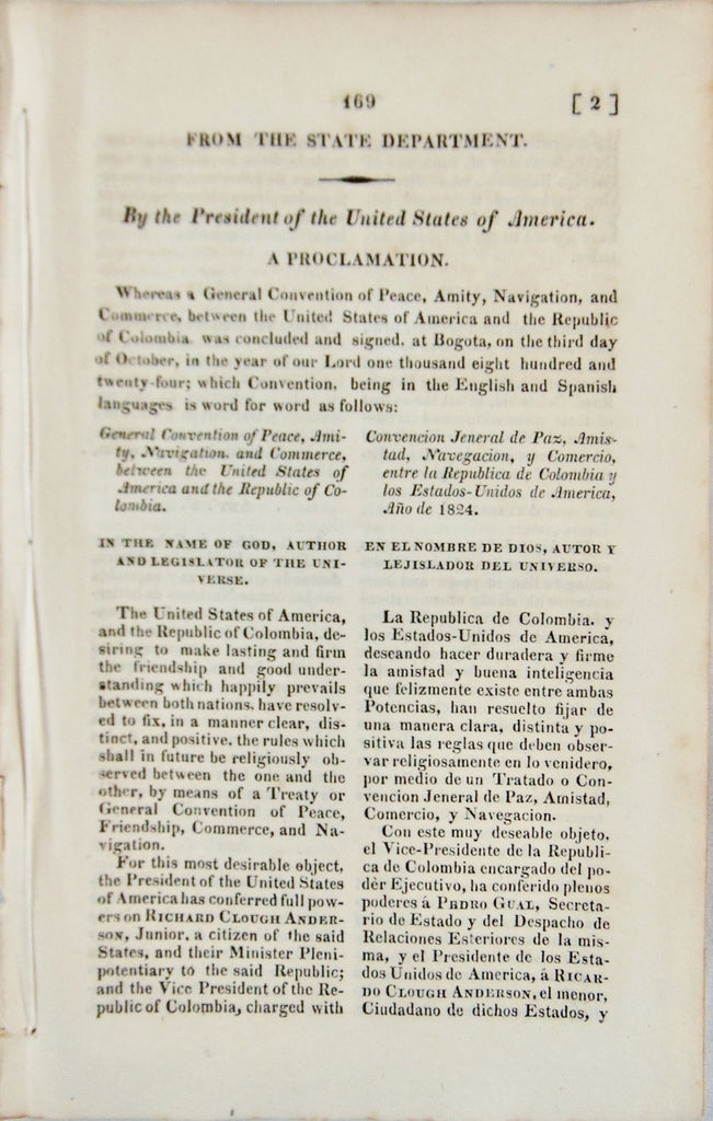 1825 Treaty between the United States of American and the Republic of Columbia