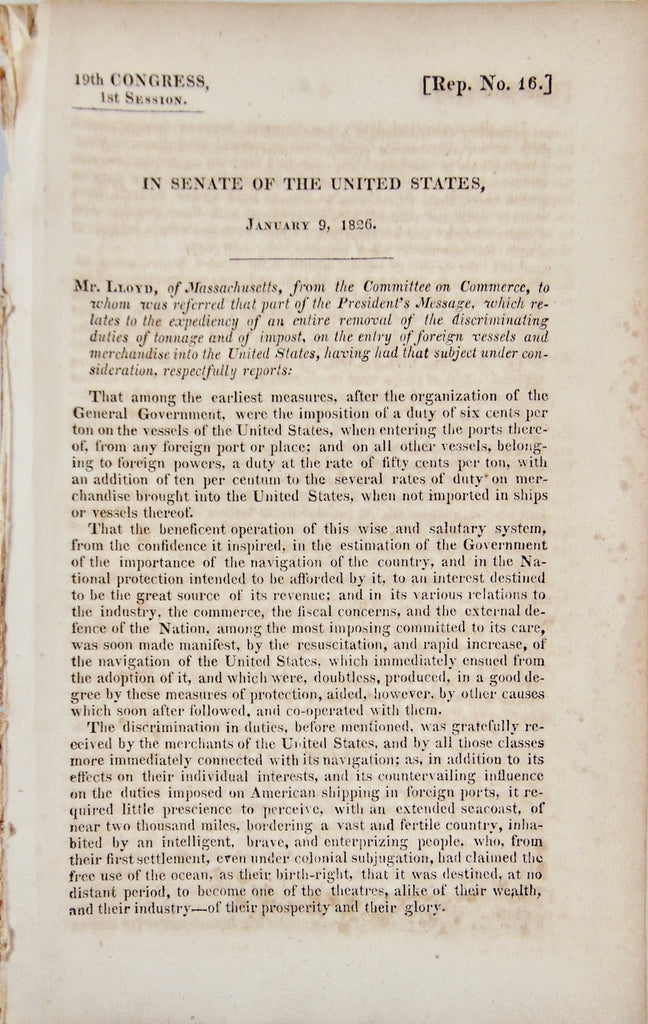 US Senate, Chart of American & Foreign Vessel Trade, 1789 to 1824