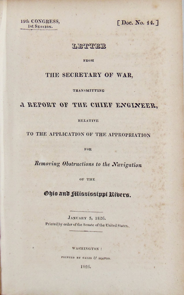 1826 Ohio and Mississippi River Navigation, US Engineers Remove Obstacles