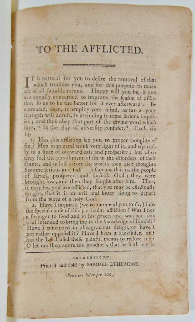 1802 Boston Yellow Fever religious tract, To the Afflicted by Baptist minister