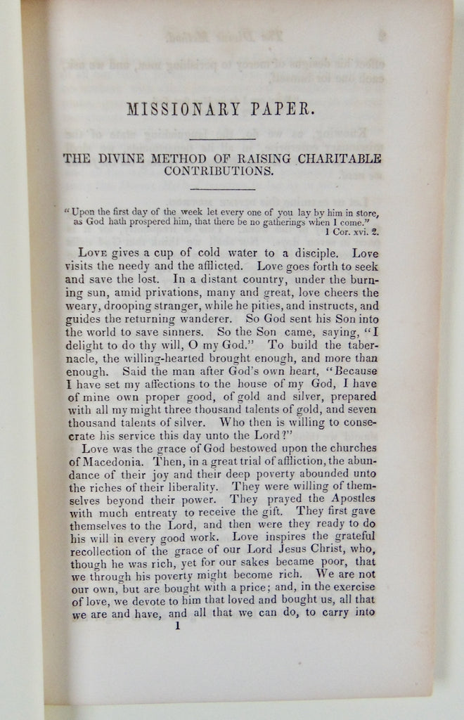 1842 Missionary Paper. The Divine Method of Raising Charitable Contributions