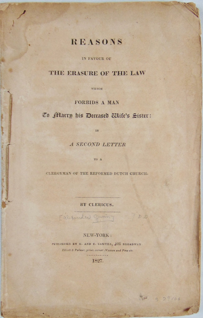 The Man Who Marries his Deceased Wife's Sister does not commit Incest (1827)