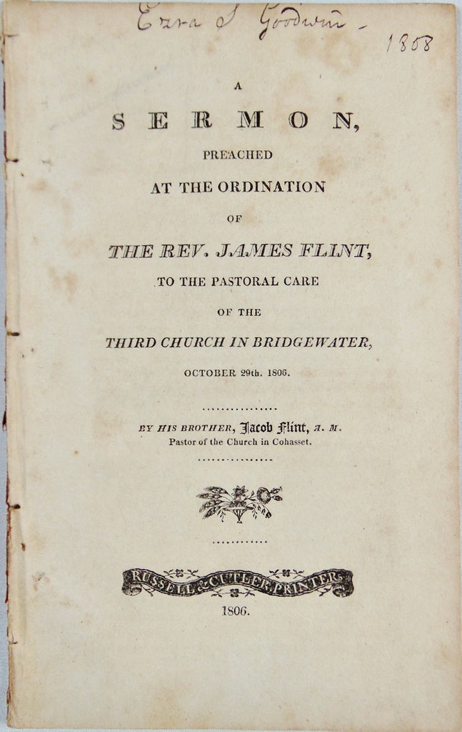 1806 UNITARIAN Ordination Sermon, Jacob Flint