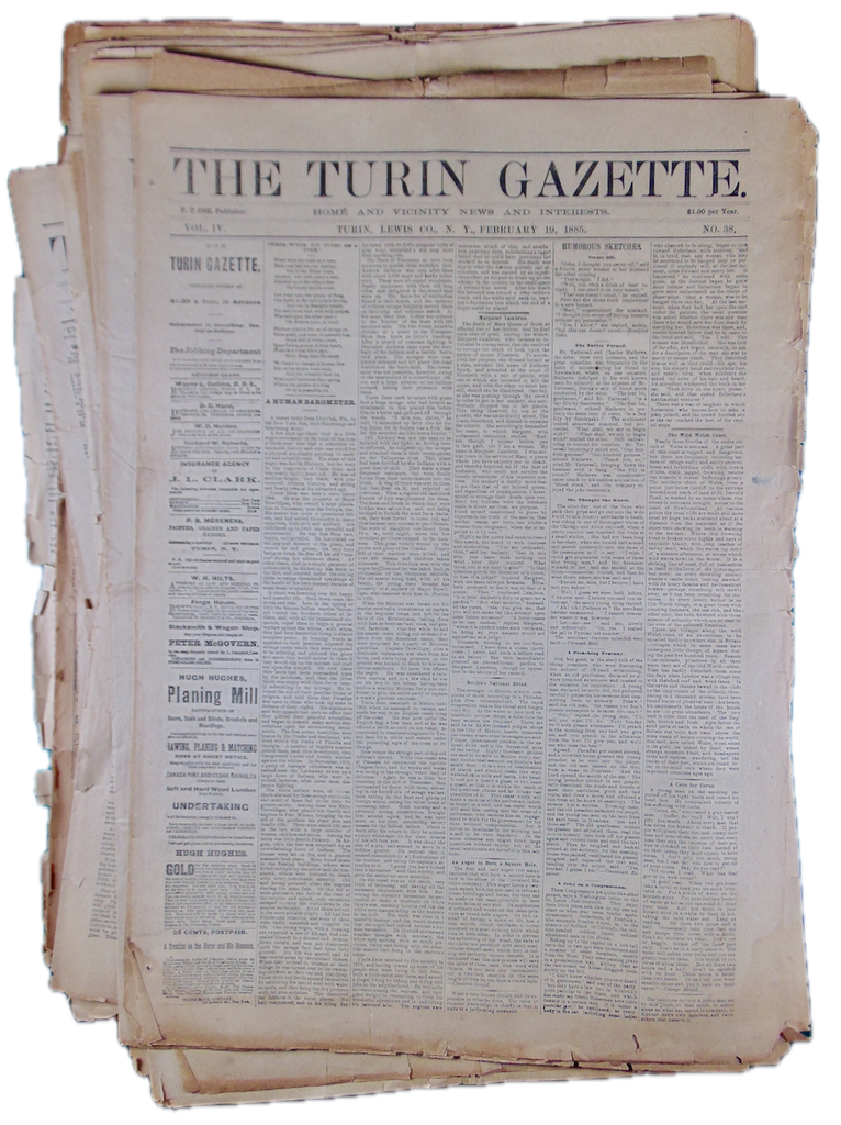 The Turin Gazette, 14 issues 1883-1886, RARE Newspaper Lewis Co., NY