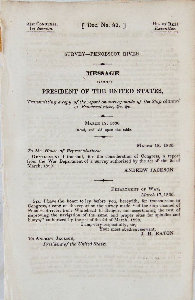 1830 Report on the Survey of the Penobscot River ship channel