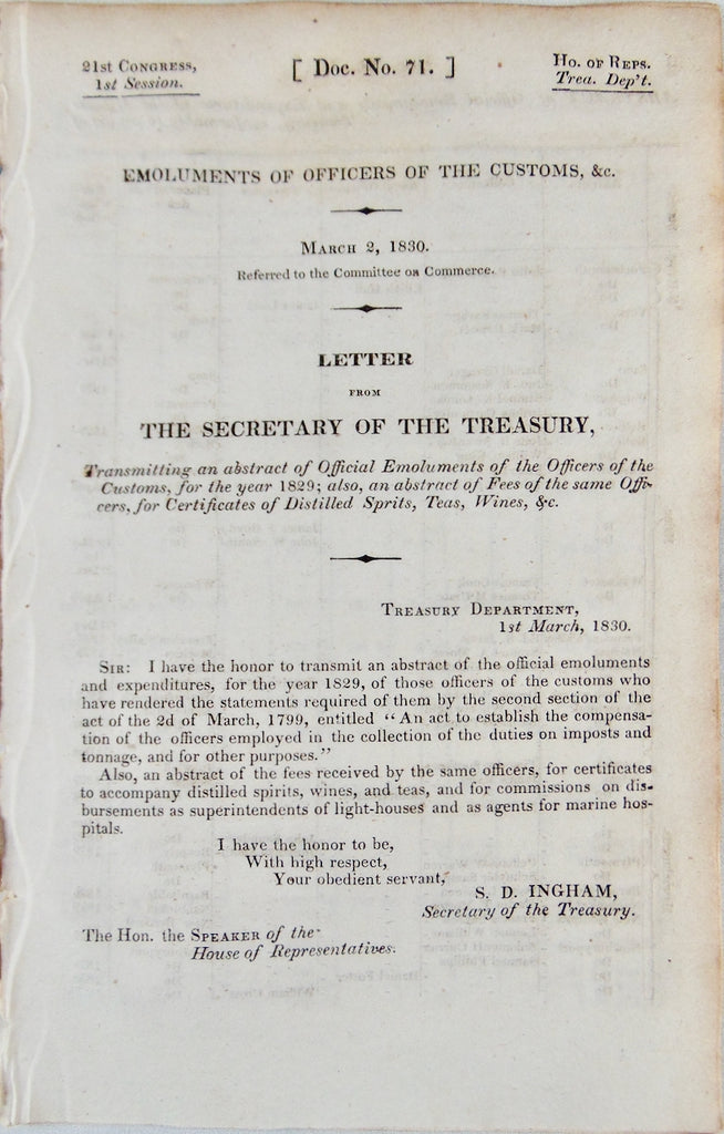 US Customs Officers, Payments, Stations, Salaries, &c. 1830