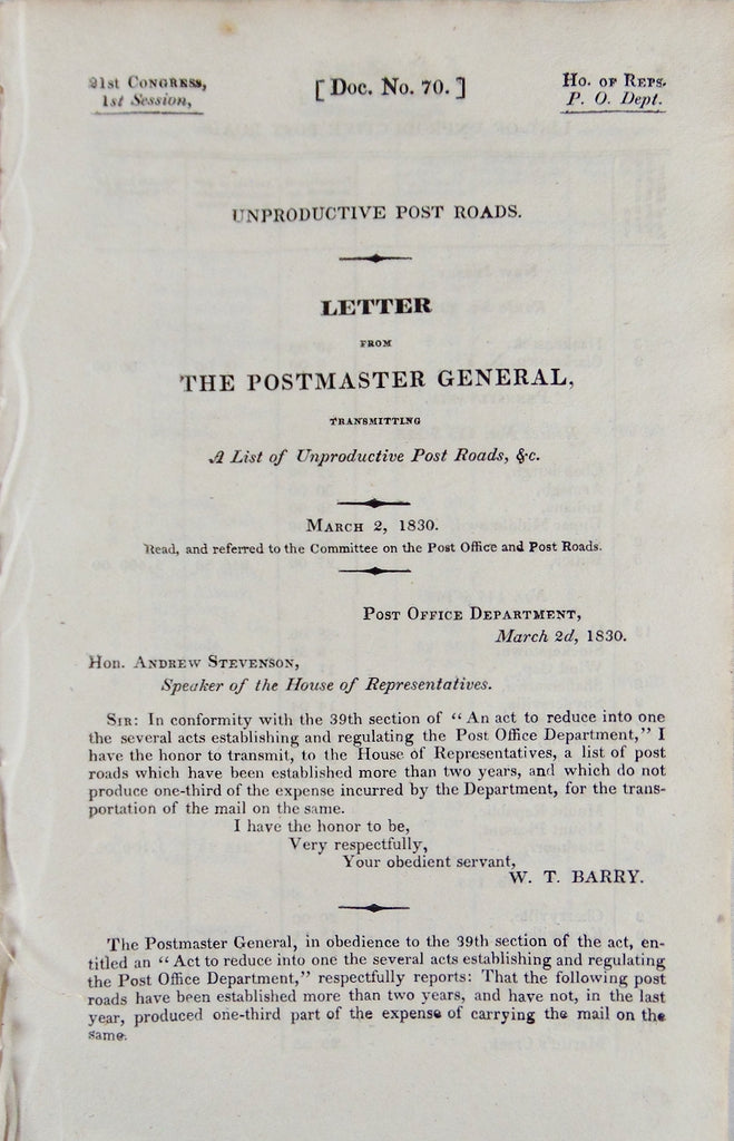 1830 Postal Routes Linking Towns Together