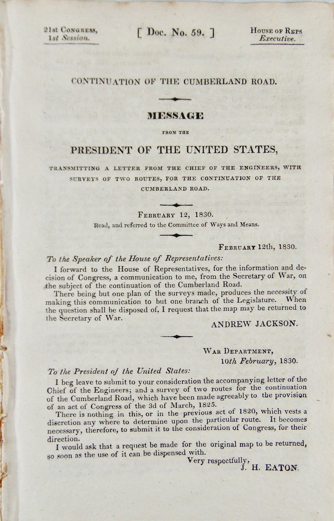 1830 Report on the Continuation of the Cumberland Road