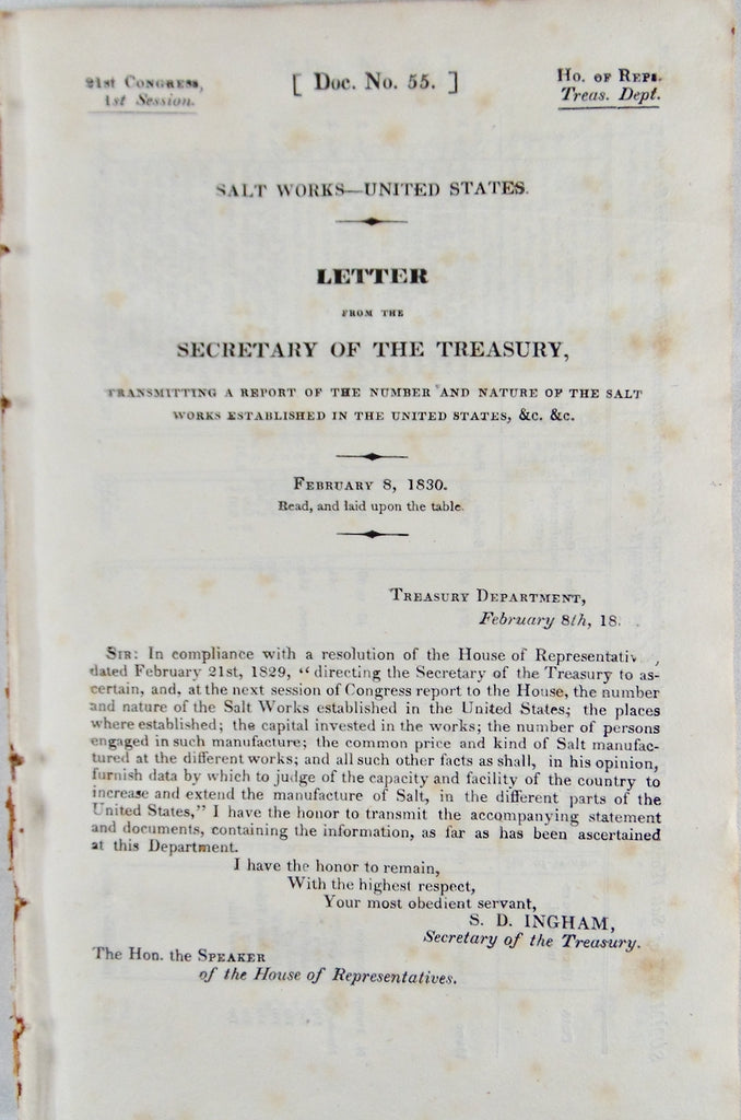 1830 Report on Salt Works in the United States