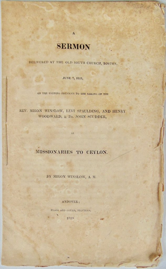 1819 Miron Winslow, Missionary to India, Sermon before his Sailing