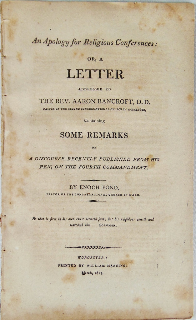 1817 Enoch Pond rebukes Aaron Bancroft on the subject of Revival Meetings