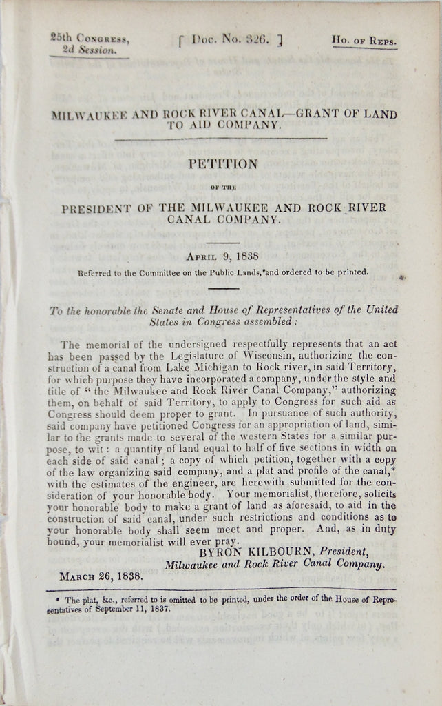 1838 Report on Building the Milwaukee and Rock River Canal