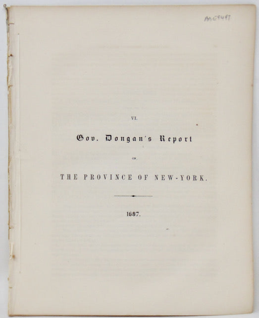 O'Callaghan. Gov. Dongan's Report on the Province of New-York, 1687