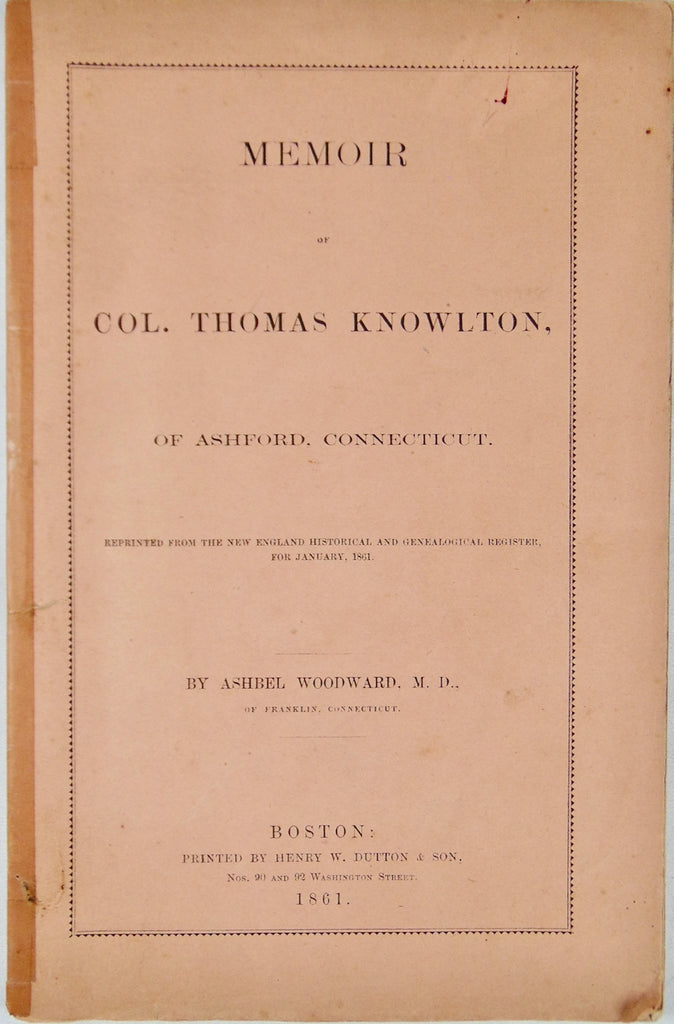 [AMERICAN REVOLUTION] Memoir of Col. Thomas Knowlton