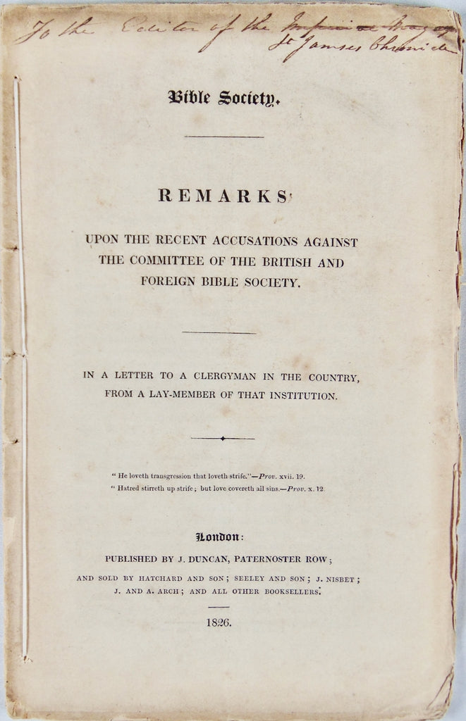 1826 Bible Society Accused of Printing Apocrypha, and other Atrocities