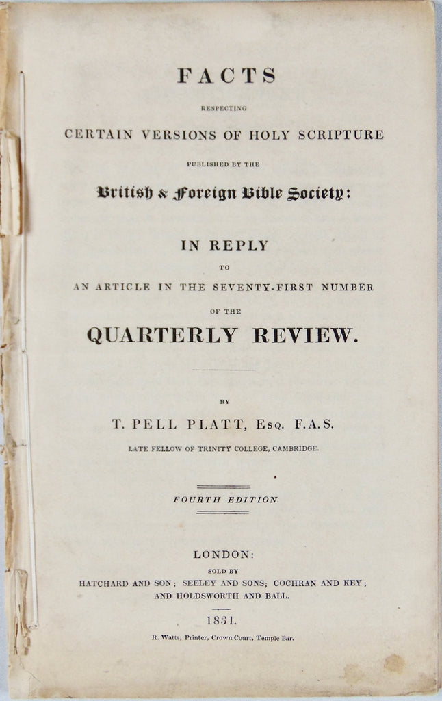 1831 Bible Translations of the Bible Society Defended against Critics