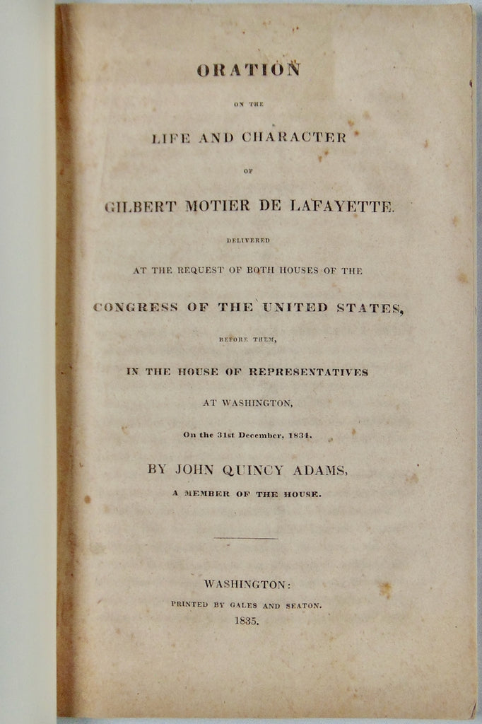 1835 Life & Character of Lafayette, by John Quincy Adams