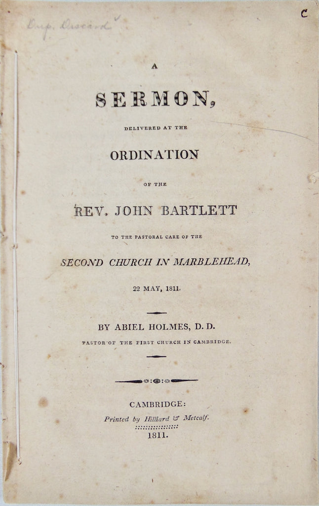 1811 Ordination Sermon by Rev. Abiel Holmes of Massachusetts