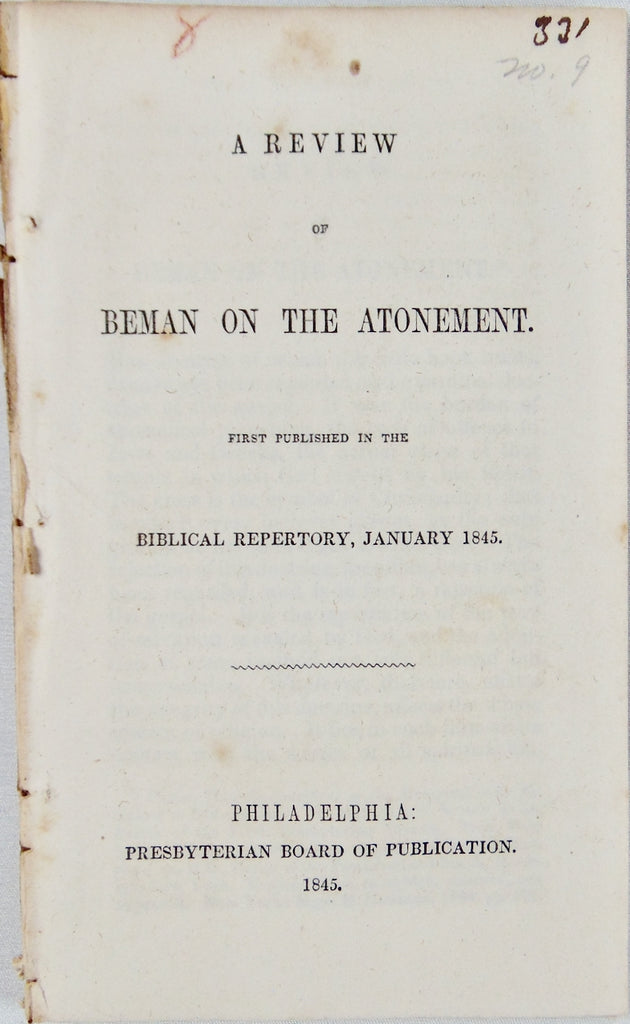 1845 Review of Beman on the Atonement, Theology of Charles Finney Criticized