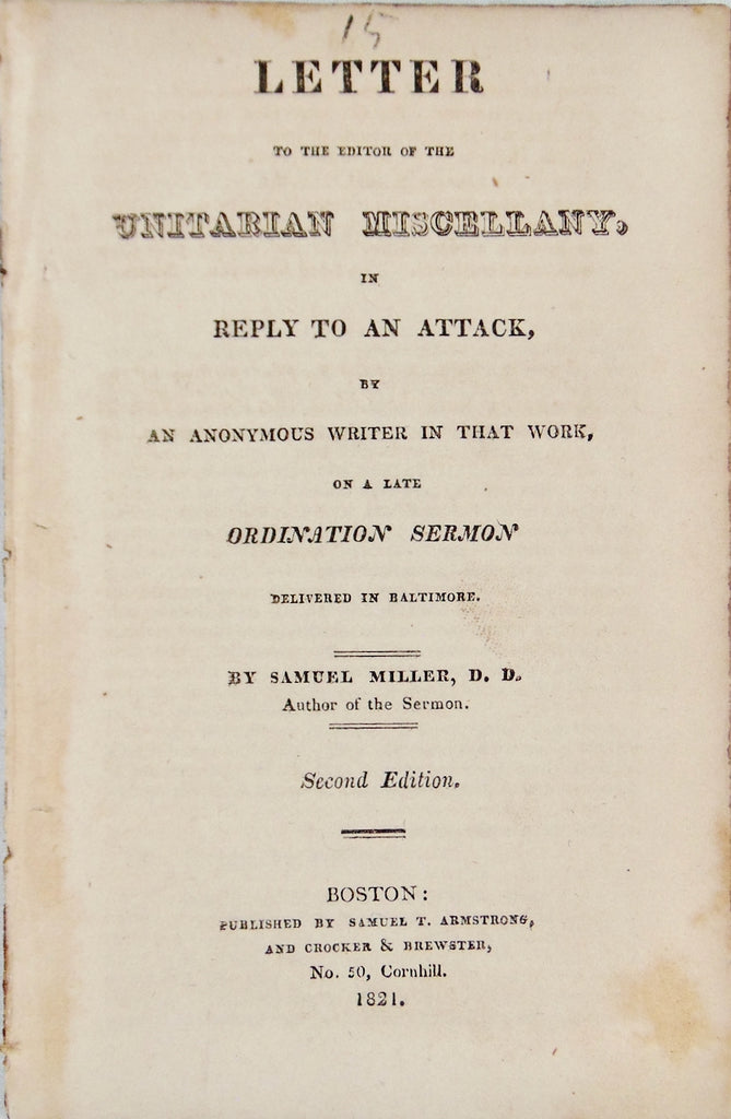 1821 Presbyterian Samuel Miller Defends Against Unitarian Criticism