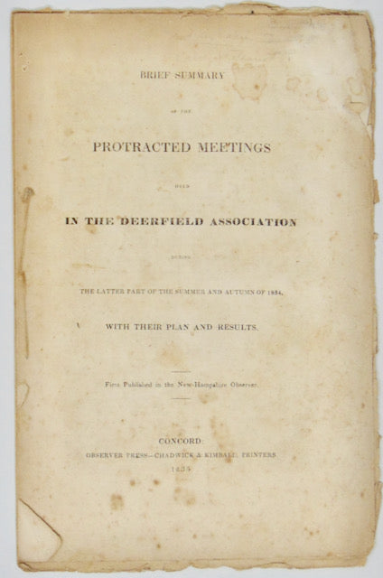 Protracted Meetings of the Deerfield Association, 1834 New Hampshire Revivals
