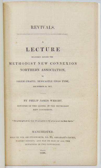 Wright, Revivals. A Lecture delivered before the Methodist New Connexion 1837