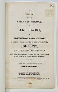 1826 Defense of the Life & Character of Job Scott, a "Quaker" preacher
